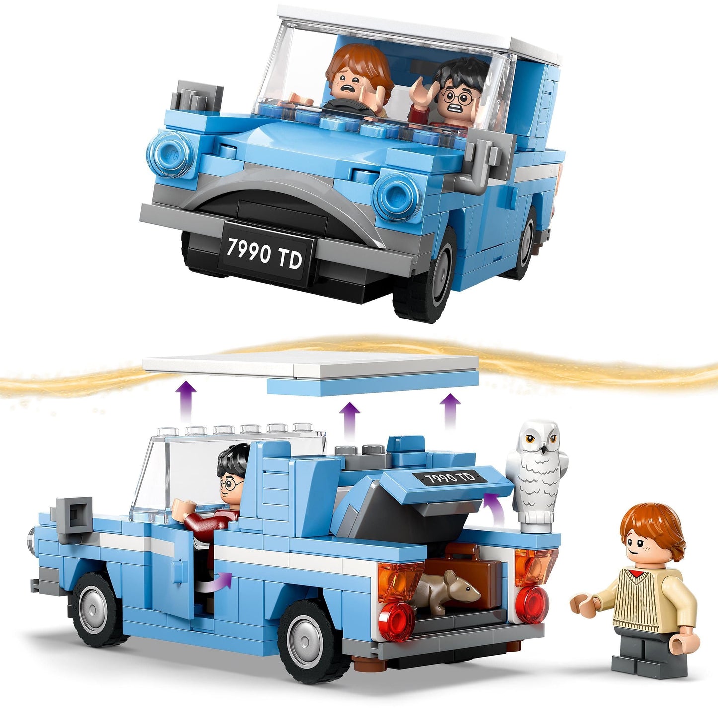 LEGO Harry Potter Flying Ford Anglia, buildable toy car for children, gift for boys, girls and all fans aged 7 and over, set with 2 mini figures including Ron Weasley for role play 76424