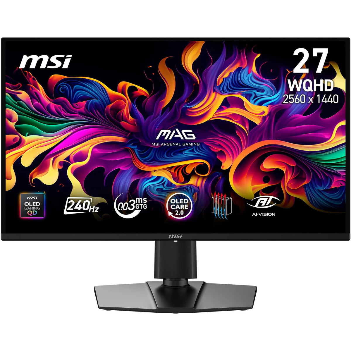 MSI MAG 274QPA QD-OLED X24 Monitor de gaming de 27 inch WQHD, 2560 x 1440, panou Quantum Dot OLED, 240 Hz, 0,03 ms, compatibil G-SYNC, AMD FreeSync Premium, HDMI 2.1, DP 1.4a, ajustabil pe înălțime, negru - 4711377389549