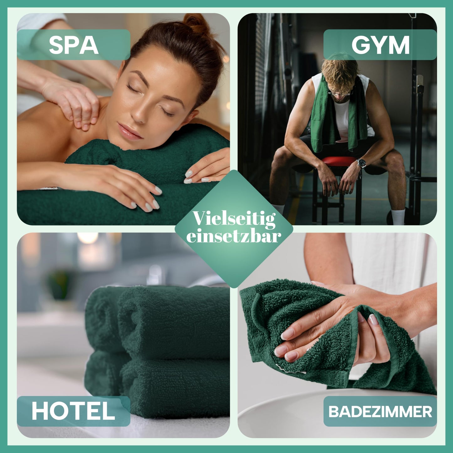 NatureMark 8 towel set - 100% cotton - absorbent and durable towels, size 50×100cm, dark green - 8er_dgrün