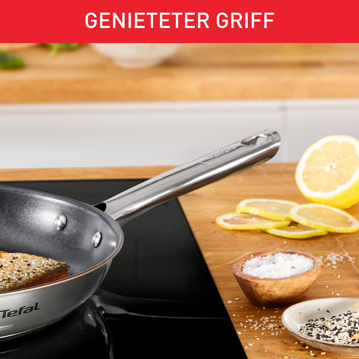 Tefal Duetto On Frying Pan 20 cm, uncoated, thick heat diffusion base, comfortable handle, durable, suitable for all types of cooktops, stainless steel, B8660234