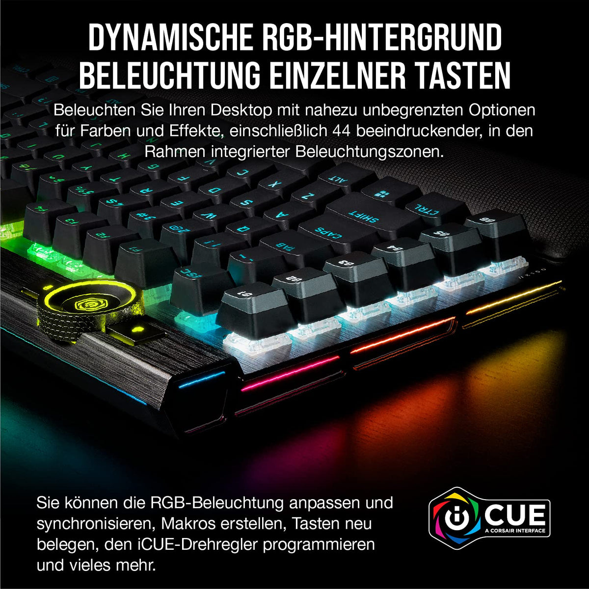 CORSAIR K100 RGB Optical-Mechanical Wired Gaming Keyboard - OPX Linear Switches - PBT Double-Shot Keycaps - Compatible with Elgato Stream Deck & iCUE - PC, Mac, Xbox - QWERTZ DE - Black - CH-912A01A-DE