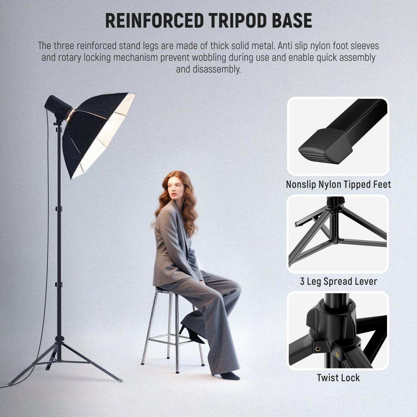 NEEWER ST200B Photography Light Stand, 56-200cm, with Ball Head, 1/4" Screw, Maximum Load 4kg, Aluminum, Portable Studio Lighting Tripod, Phone Video Stand for Strobe Light - 200cm/1