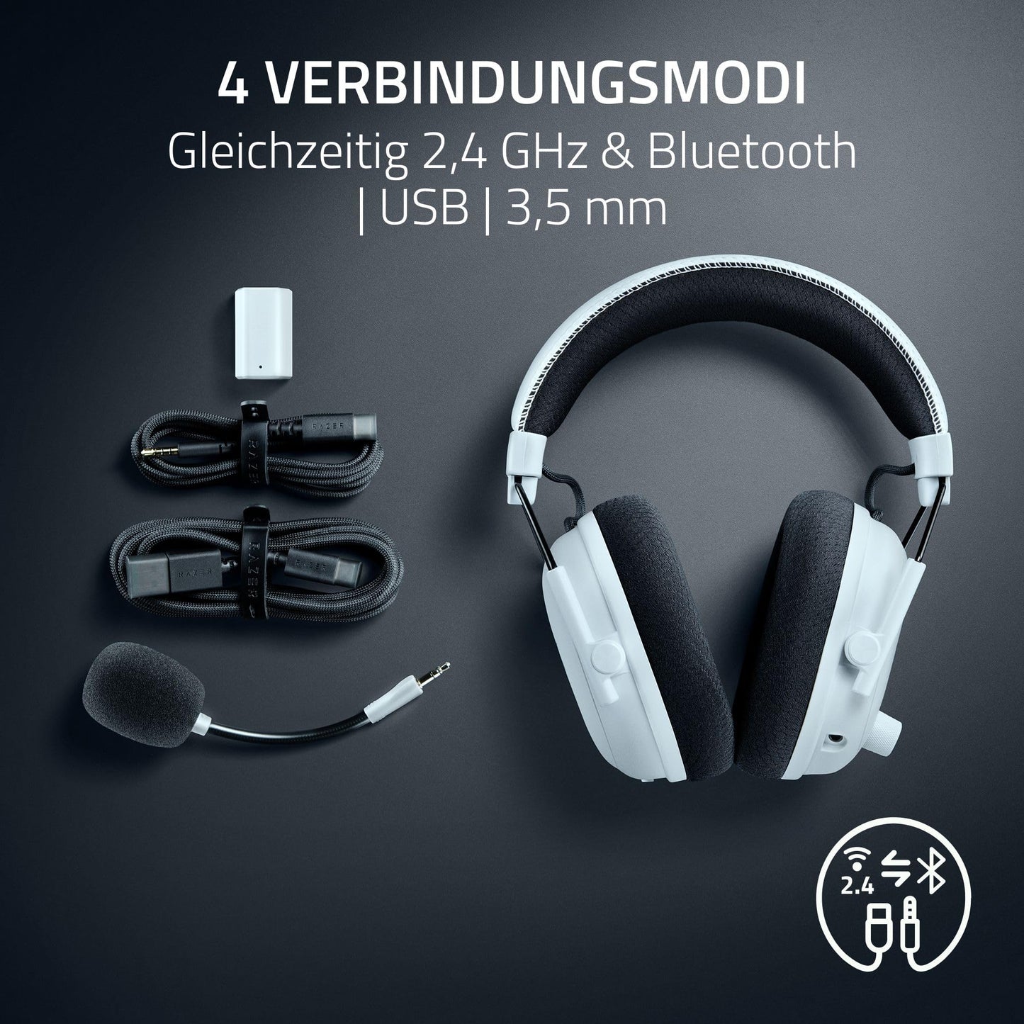 Razer BlackShark V3 Pro - Wireless e-sports headset with ANC noise cancellation - 50mm audio driver - Detachable microphone - Wireless 2.4 GHz & Bluetooth - FPS profiles - PC/Mac | White - RZ04-05400200-R3M1