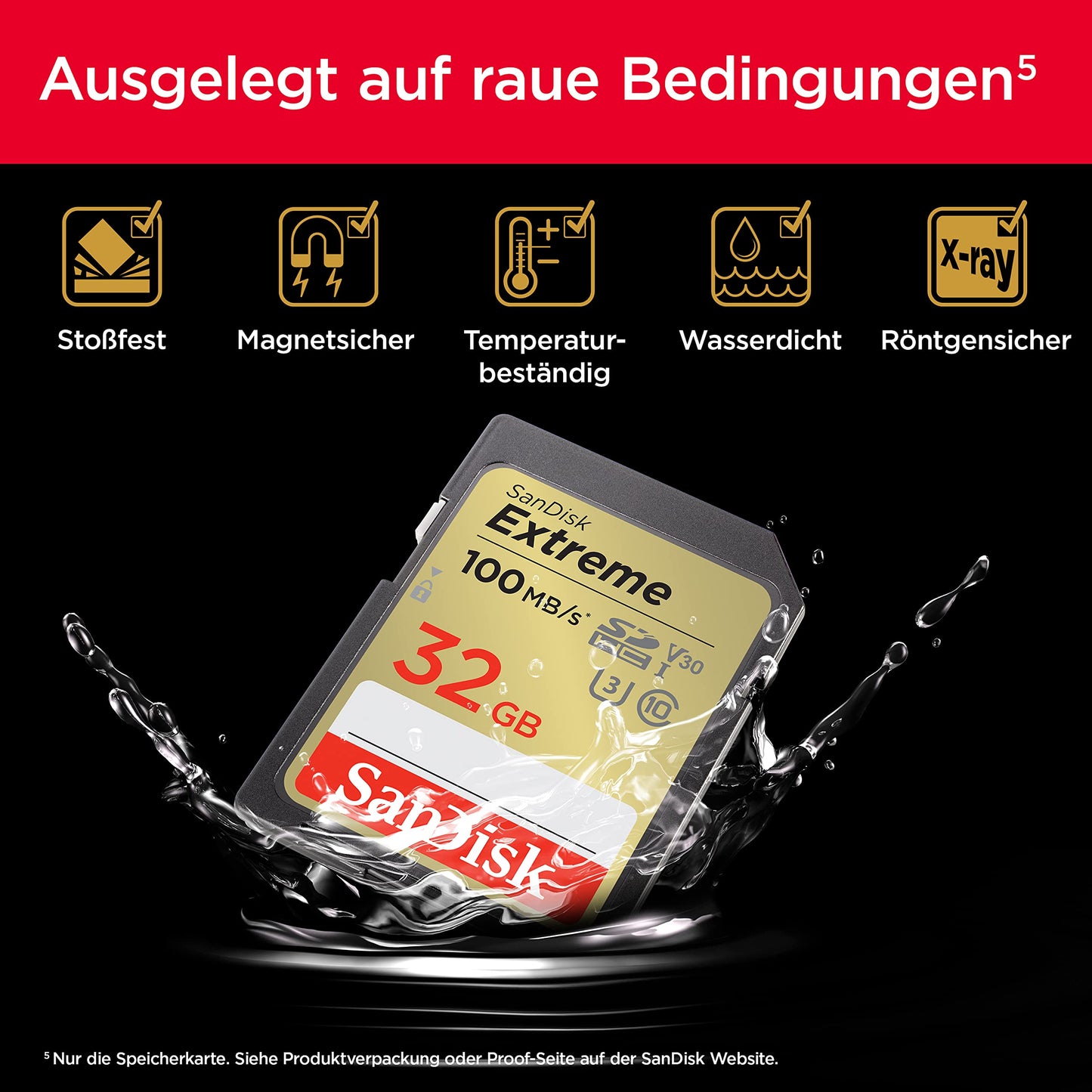 SanDisk Extreme SDHC UHS-I Memory Card 32GB (V30, 100MB/s Transfer, U3, 4K UHD Videos, Waterproof, Shockproof, Temperature Resistant) - SDSDXVT-032G-GNCIN