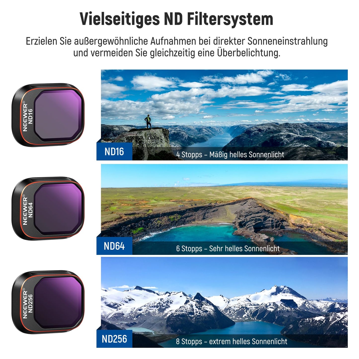 NEEWER ND and CPL Filter Set Compatible with DJI Mini 4 Pro, 4 Pack ND16 ND64 ND256 CPL Polarizer and Neutral Density Filter Drone Lens Accessories, Multi Coated HD Optical Glass/Aluminum Frame - 10103130