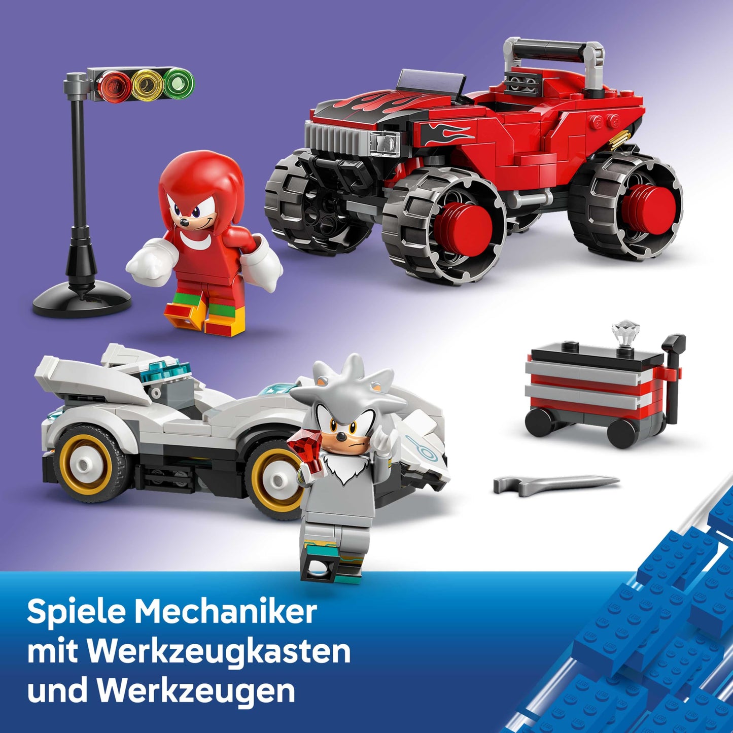 LEGO Sonic the Hedgehog Silvers Car vs. Knuckles' Monster Truck - Children's toy with 2 speedsters and 2 minifigures - Gift for boys and girls aged 8 and up - Sonic fan item for gamers - 77118