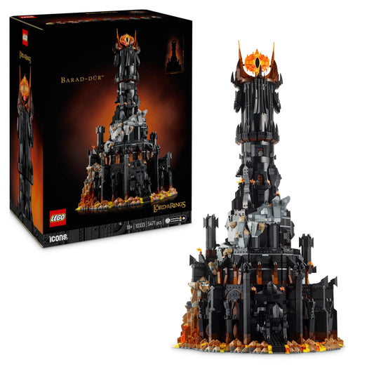 LEGO Icons The Lord of the Rings: Barad-dûr, building set for adults with minifigures Sauron, Gothmog, Orc, Frodo, Sam and Gollum, film memorabilia, collector's item for fans 10333