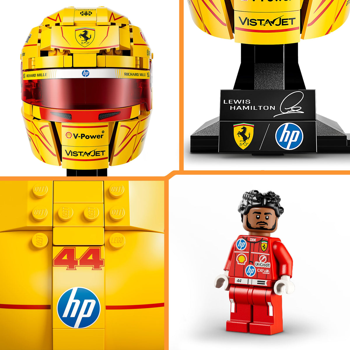 LEGO Editions Scuderia Ferrari HP Lewis Hamilton Helmet - F1 Merchandise - Display Model Kit with Collectible Minifigure - Gift for Boys Aged 14 and Up and Adult Motorsport Fans - 43022
