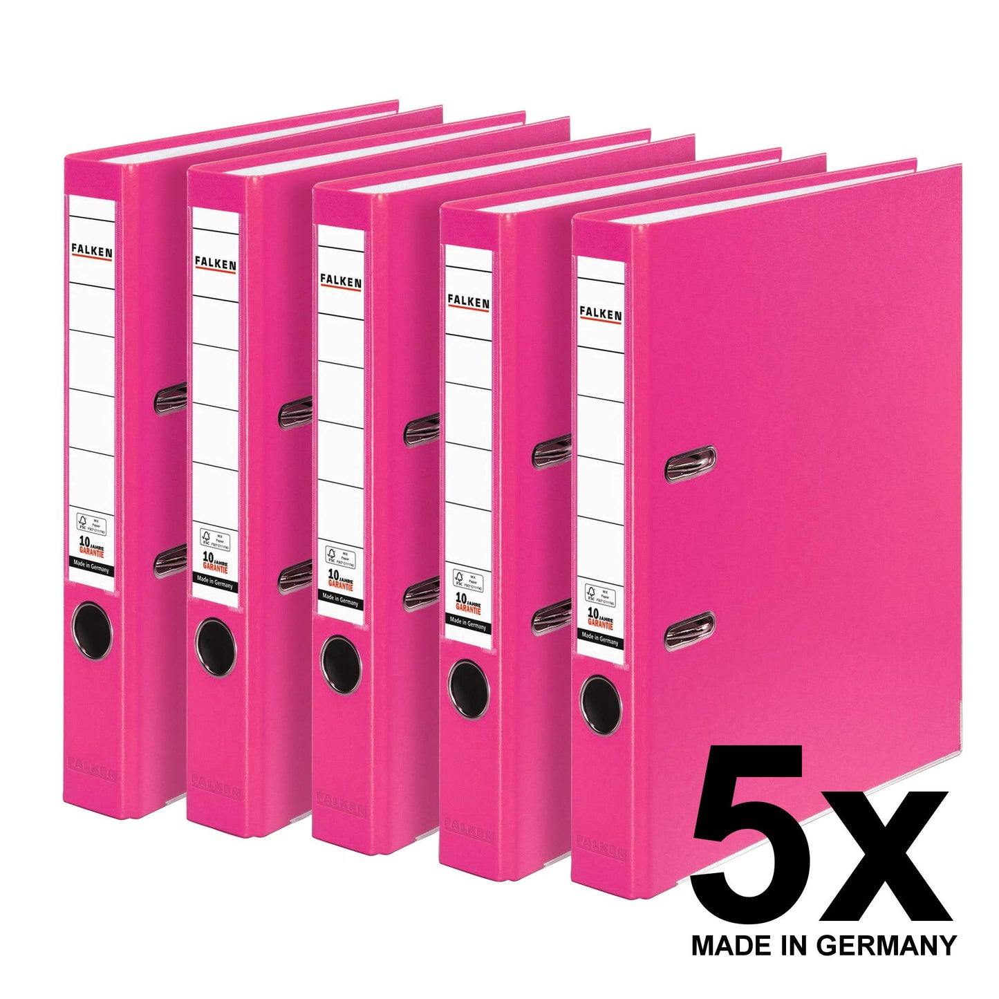 Original Falken pack of 5 PP-Color plastic folders. Made in Germany. 5 cm narrow DIN A4 pastel color pink vegan ring binder file folder letter folder office folder plastic folder slot folder - 15003222