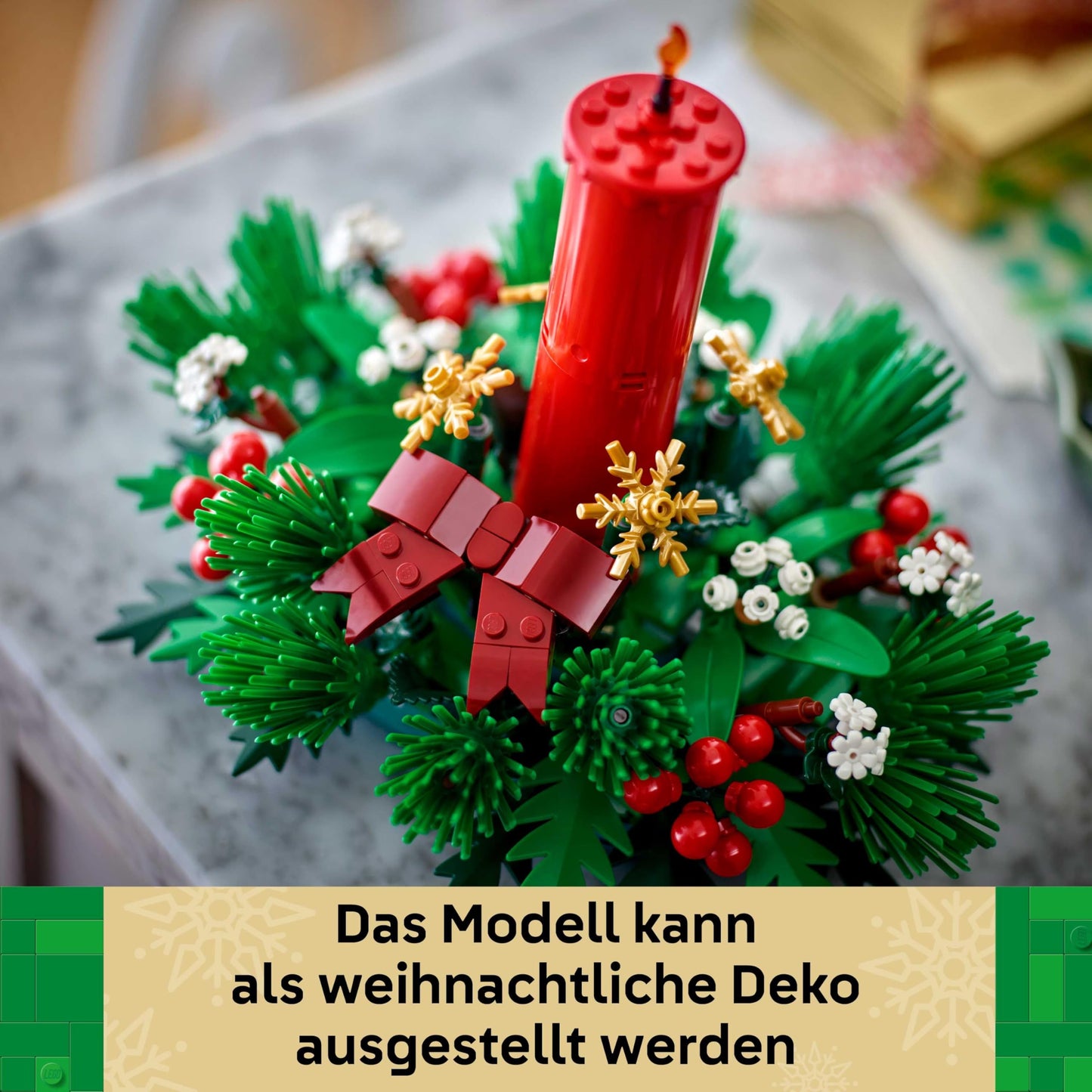 LEGO Christmas arrangement - DIY table decoration and candlestick with berries, stars, leaves - craft set for children and family - Christmas gift for girls and boys aged 12 and over - 40743