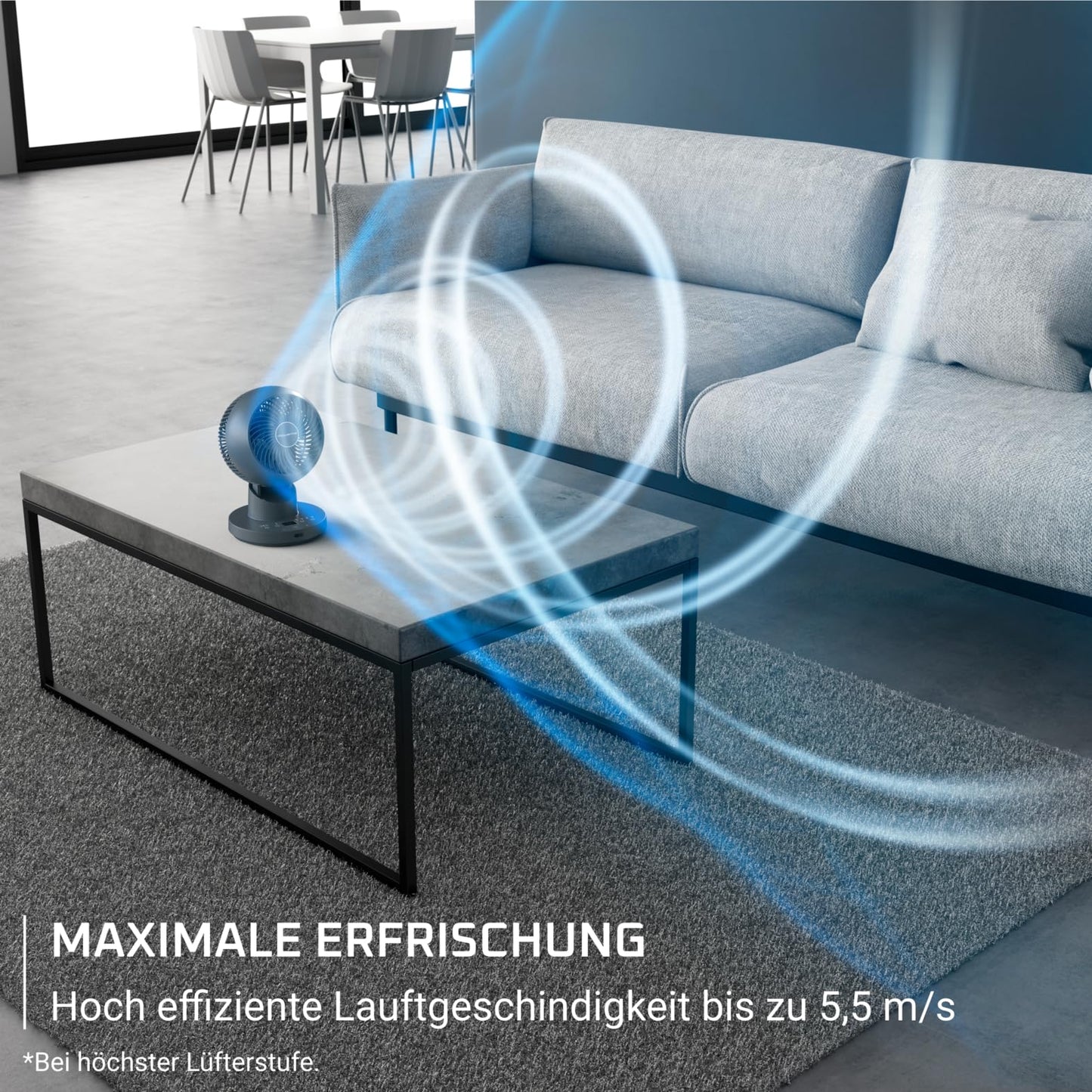 Rowenta Turbo Swift Compact table fan, multi-directional swivel function, up to 50% energy saving, 12 speed levels, 12h timer, compact design, extremely quiet, blue, QV2540F0