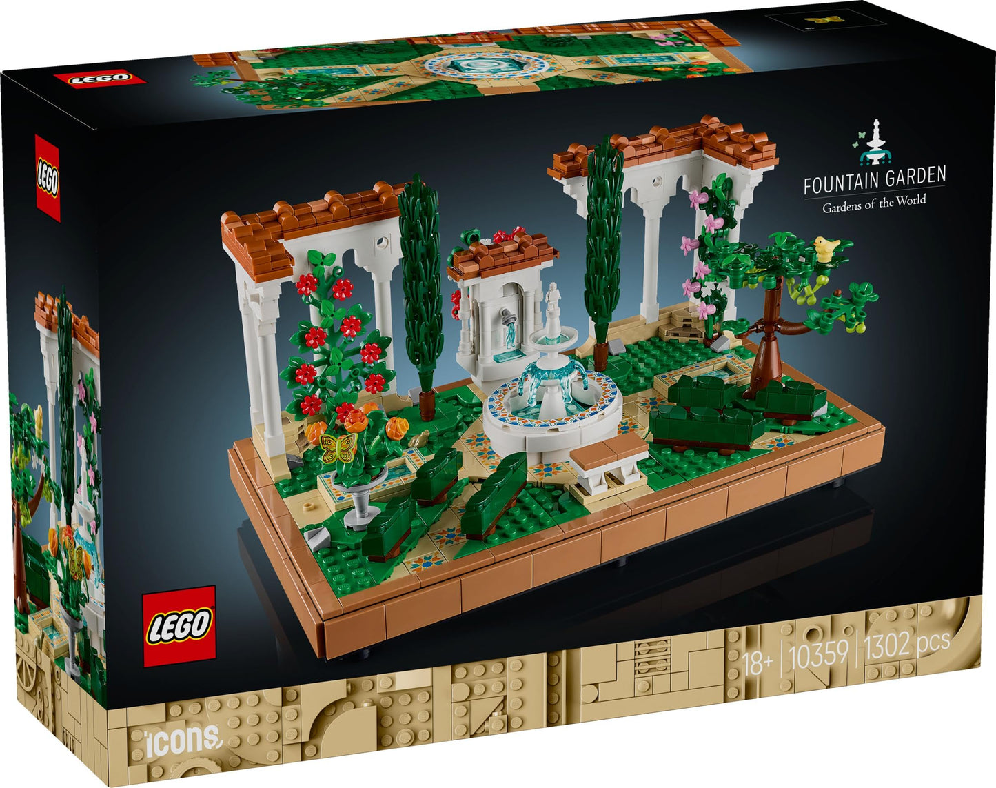 LEGO Icons Fountain Garden - Miniature building set for adults with arcades, cypresses, trees, vines, flowers - Creative gift idea for a birthday, housewarming for women, men - 10359