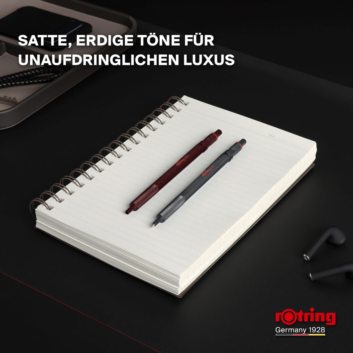 rOtring 600 Ballpoint Pen | Medium Tip | Black Ink | Full Metal Body | Chocolate Brown | Non-slip, knurled grip zone and hexagonal barrel | Refillable - SAP_2204407