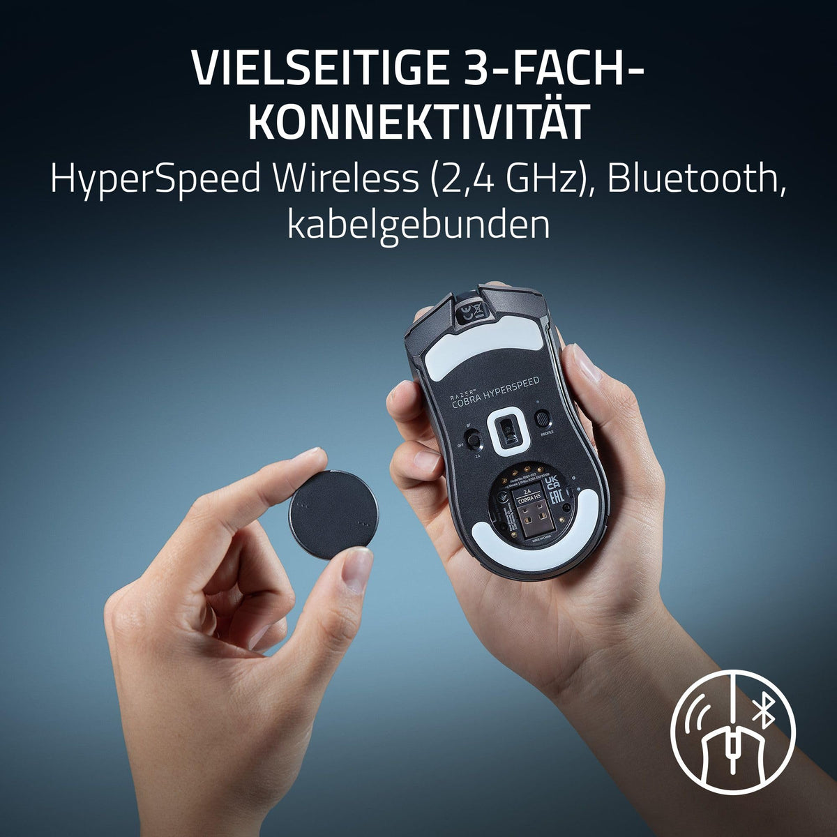 Razer Cobra HyperSpeed - mouse de gaming wireless ușoară și personalizabilă - 62g - senzor de 26K DPI - AI Prompt Master - rată de polling de 1000 Hz - wireless 2,4 GHZ și Bluetooth - Chroma RGB - PC/Mac | Negru - RZ01-05570100-R3G1