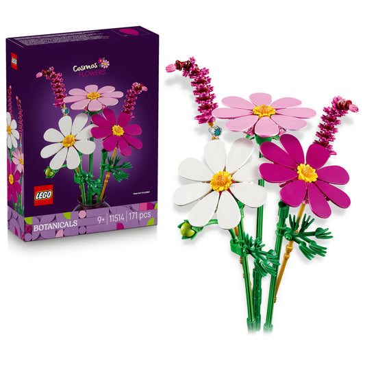 LEGO Botanicals Kosmeen - Artificial flower bouquet with 3 cosmos and 2 Pennisetum grass stems - DIY artificial flowers for children's room decoration - Birthday gift for girls aged 9 and up & adults - 11514