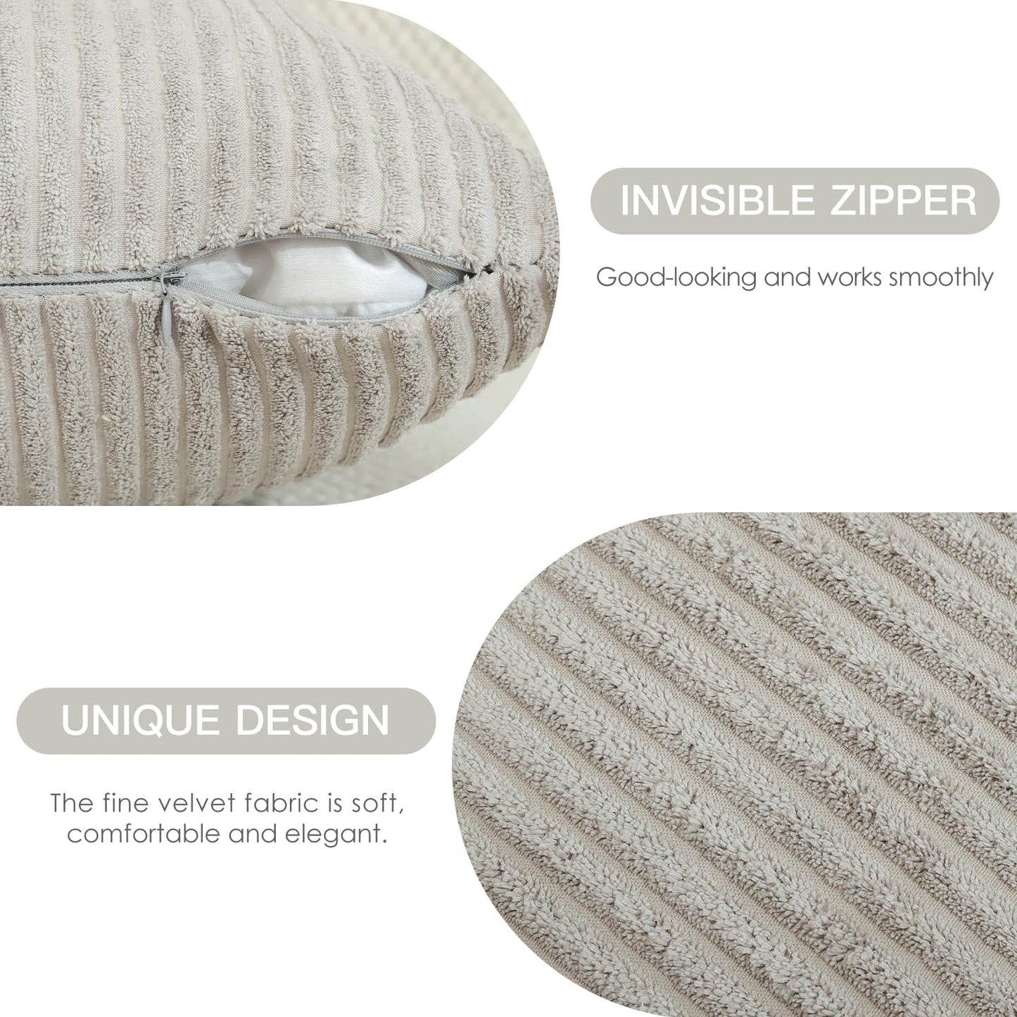 JOTOM Set of 2 corduroy cushion covers, decorative cushions, sofa cushions, couch cushions, decorative cushions, decorative cushion covers for sofa, living room, 60 x 60 cm, bend grey - YLDXRUK74