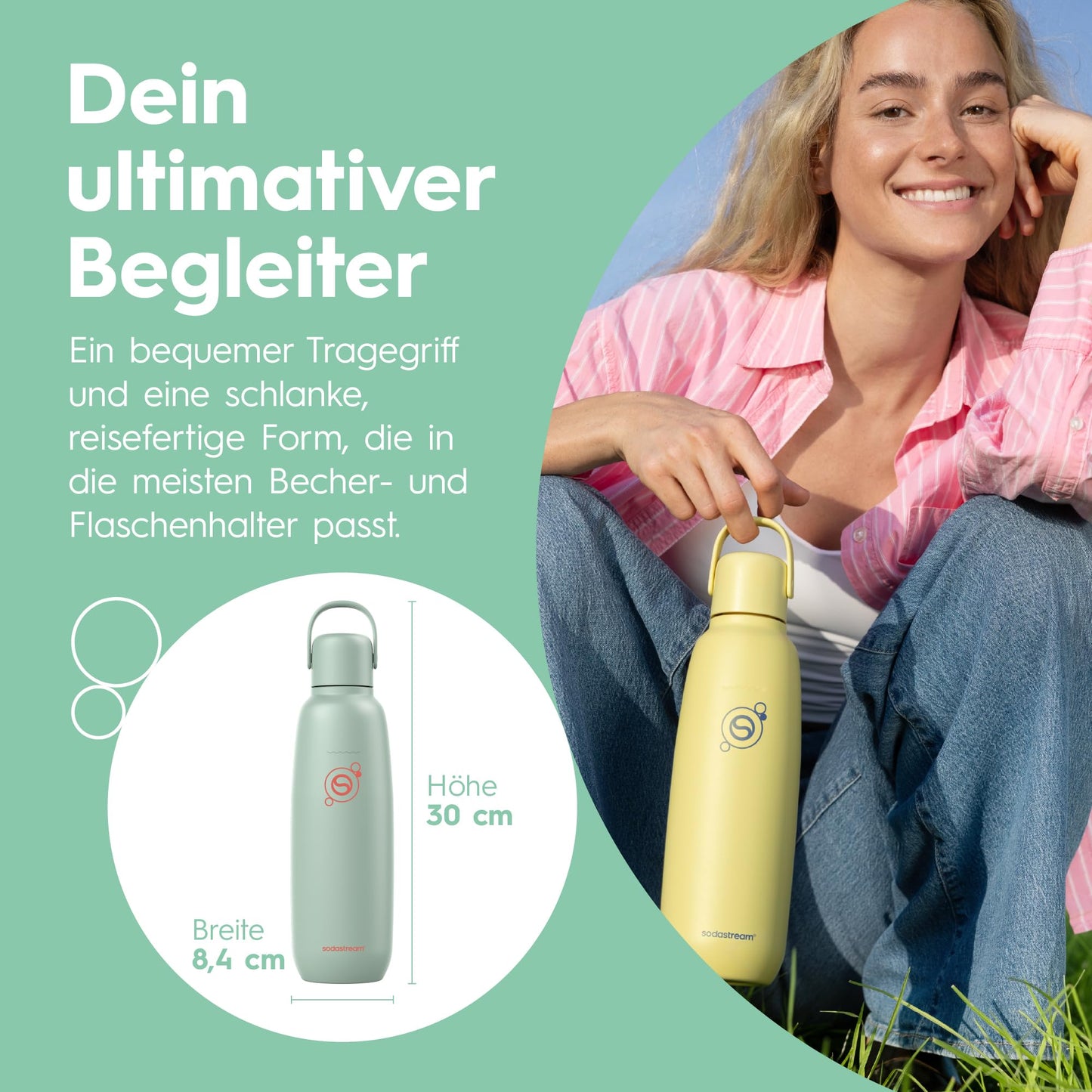 sodastream fizz & go stainless steel bottle 0.9L, thermos bottle, mint green - 1062412980