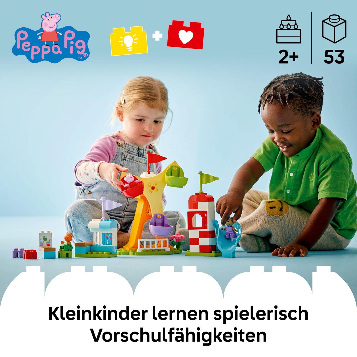 LEGO DUPLO Peppa Pig Fair - Montessori toy - motor skills toy for children aged 2 and up - preschool games with Ferris wheel, slide & 3 figures incl. Mollie Mieze & Klausi Kläff 10453