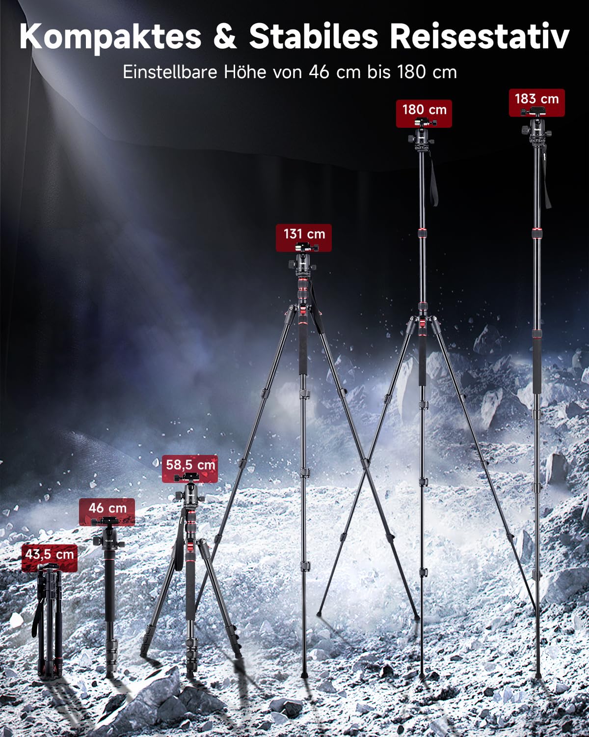 Rollei Compact Traveler No. 2 tripod black, 180cm tripod camera 360° ball head compact aluminum travel tripod with monopod function tripod for DSLR camera photo tripod with mobile phone holder - 23150