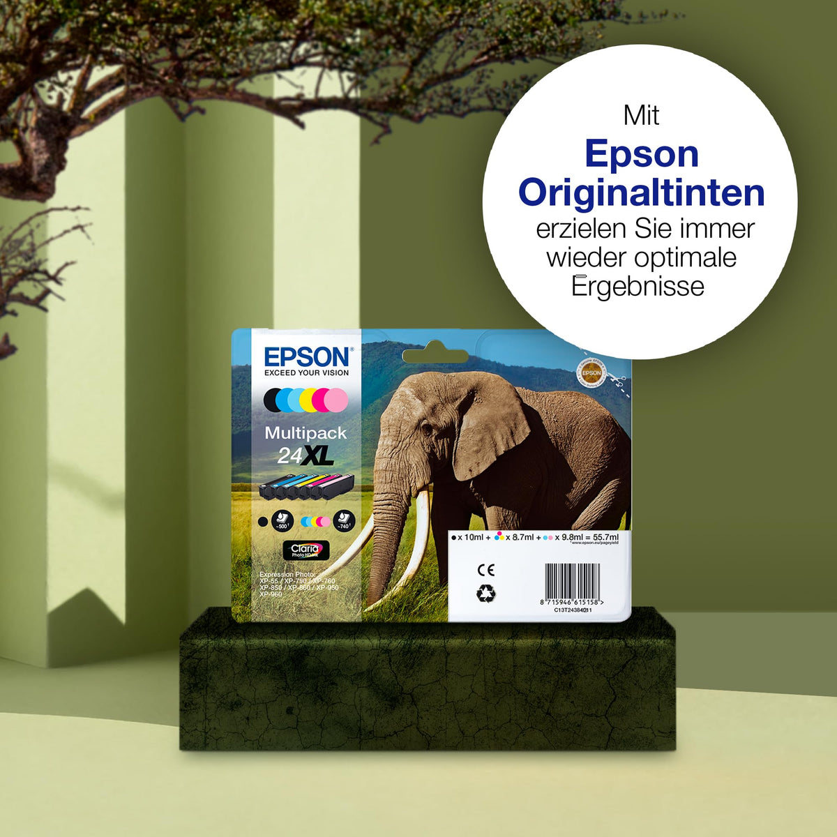 Epson 24XL Elephant High Yield Genuine Multipack, 6-colours Claria Photo HD Ink Cartridges, XL High Capacity - C13T24384510