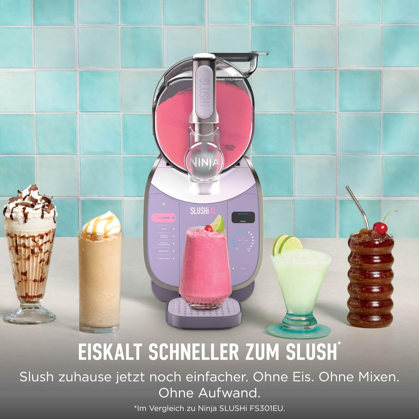 Ninja SLUSHi XL Slush Ice Cream Maker with SlushAssist Technology, Large 3.7L Capacity (Max Capacity 2,840ml), for Slush, Frozen Cocktails and More, Pink FS601EUPK1