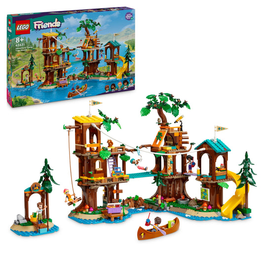 LEGO Friends tree house in the adventure camp, play set for girls and boys aged 8 and over with 5 toy figures and 5 animals, gift idea for creative play, sports toy, dollhouse 42631