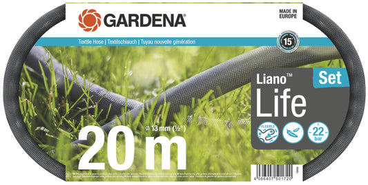 Gardena Liano Life textile hose 1/2 inch, 20m set: Highly flexible garden hose made of textile fabric, with PVC inner hose, no kinking, lightweight, weather-resistant (18450-20), Updated