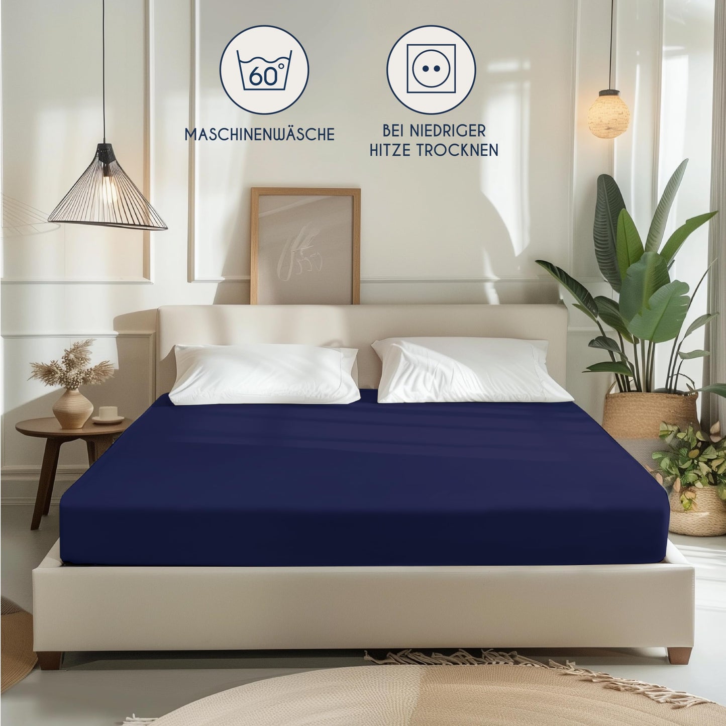 Dreamzie - fitted sheet 200x200cm - cotton Oeko Tex certified - dark blue - 100% jersey fitted sheet 200x200 - DHC_200x200_DB_2