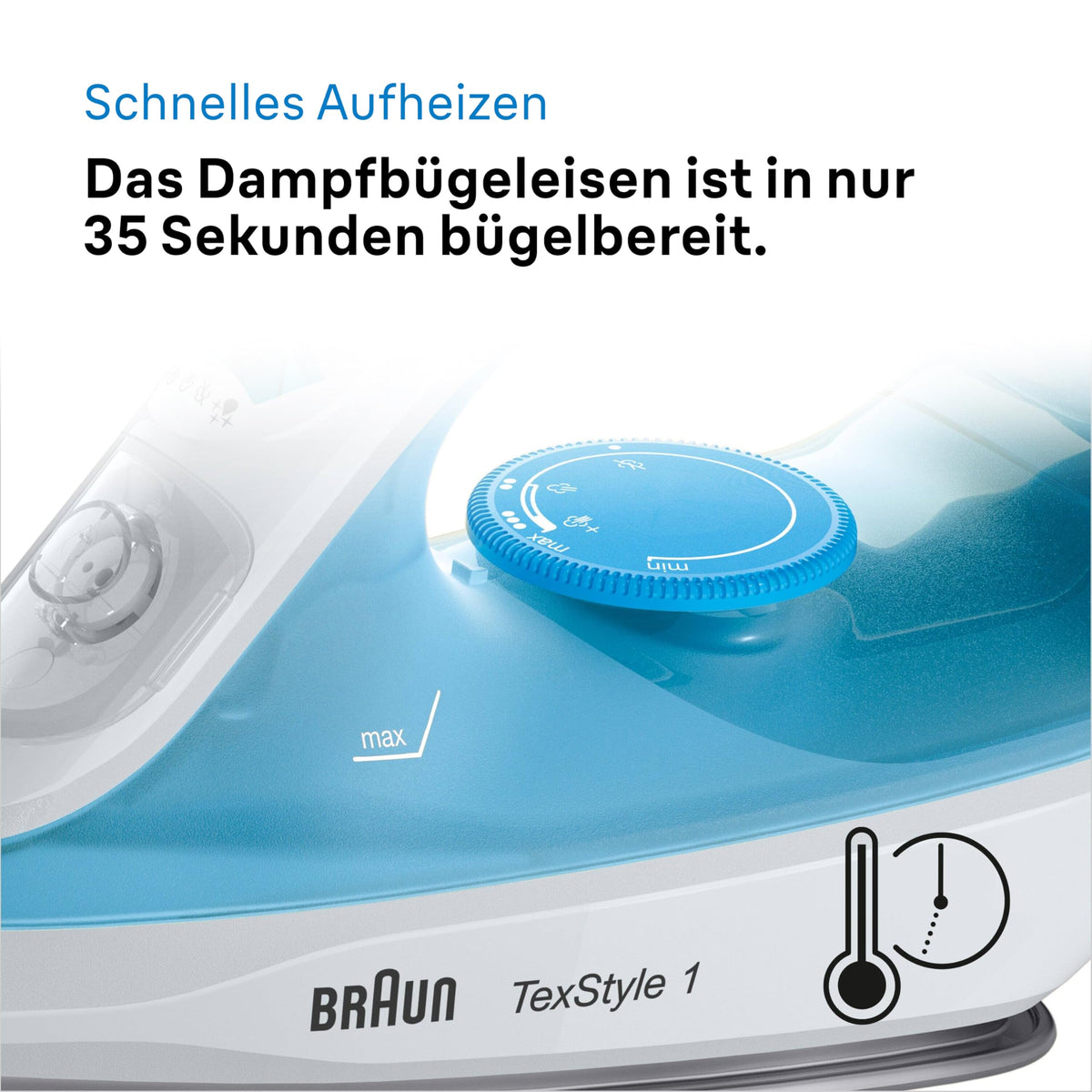Braun TexStyle 1 Steam Iron SI 1050BL - Iron with SuperCeramic Soleplate, Vertical Steam, 2000 Watts, Blue - SI1050BL