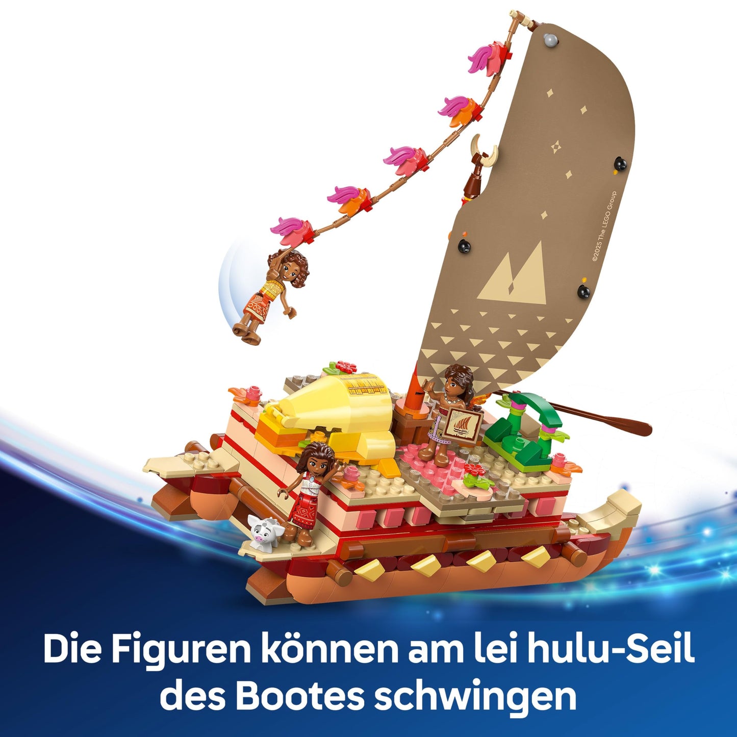 LEGO ǀ Disney Moana 2: Moana's Adventure Raft - toy boat with textile sail, removable deck, campfire & 3 minifigures, including Loto and Moni - gift for girls aged 6 and over & fans - 43270