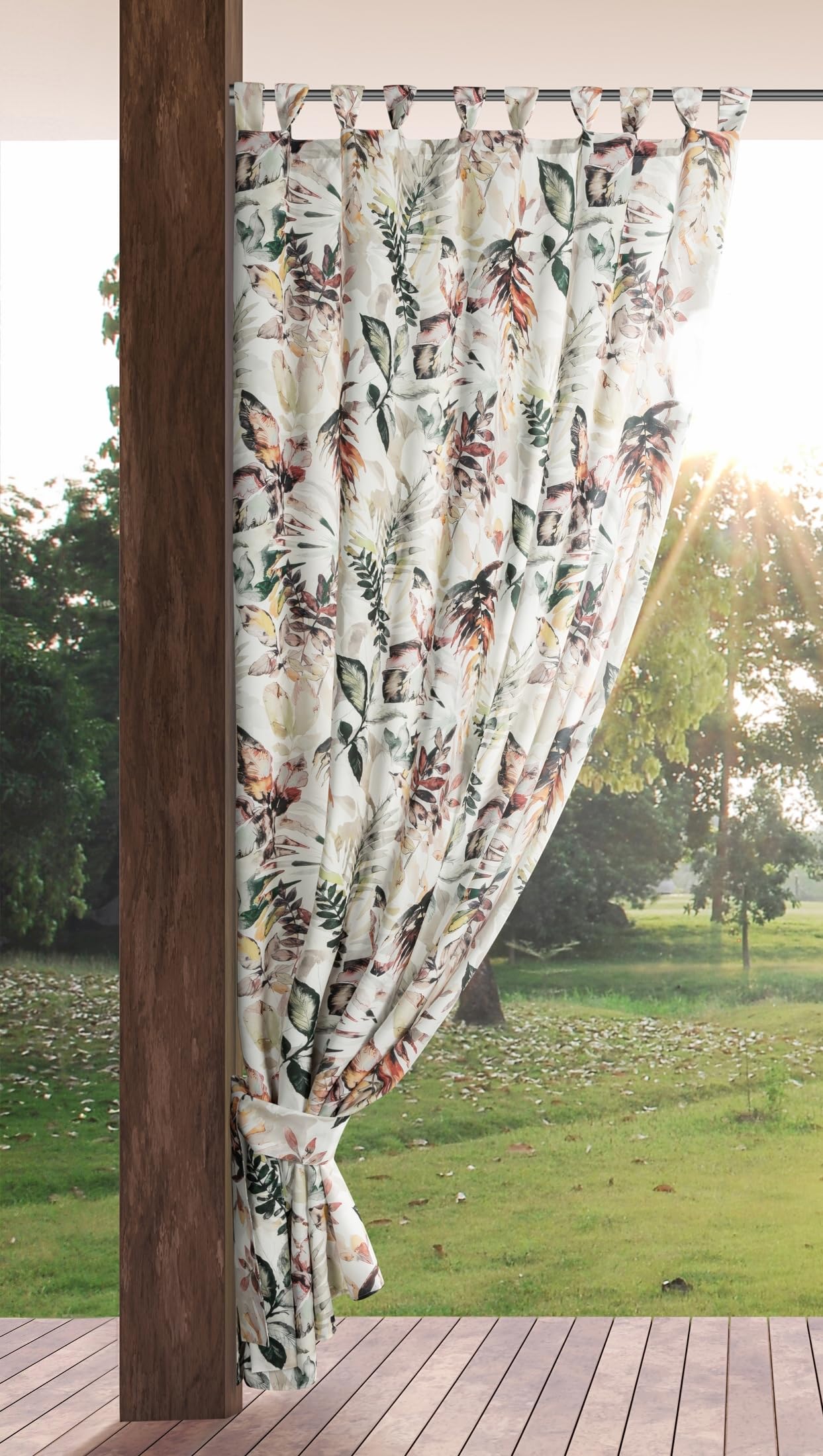 Eurofirany Garden outdoor curtain with loop curtain - 1 piece. Removable loops, sun protection, privacy screen, windproof, waterproof curtain for gazebo, terrace, pergola, 155 x 240 cm, gray print - ZAS/GARDEN
