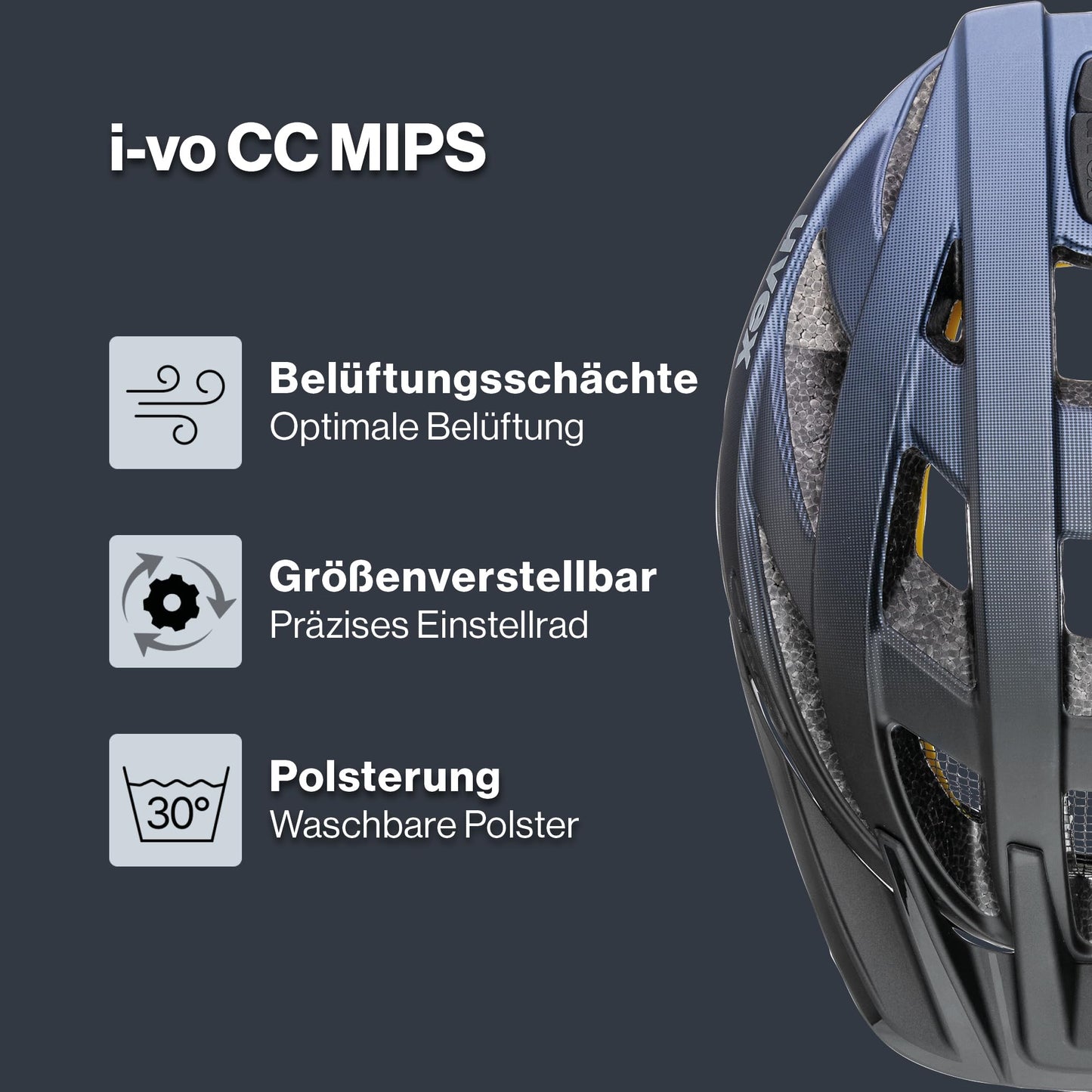uvex i-vo cc MIPS bicycle helmet, midnight silver matt, 52-57 cm - S413613
