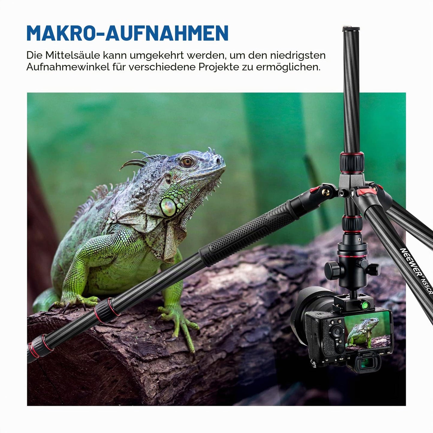 NEEWER 205cm carbon fiber travel tripod, new camera tripod with 2-part central axes, 360° panoramic ball head, 1/4" Arca type QR plate, with ø28mm column, monopod tripod max load 26.5 lb, N55CR