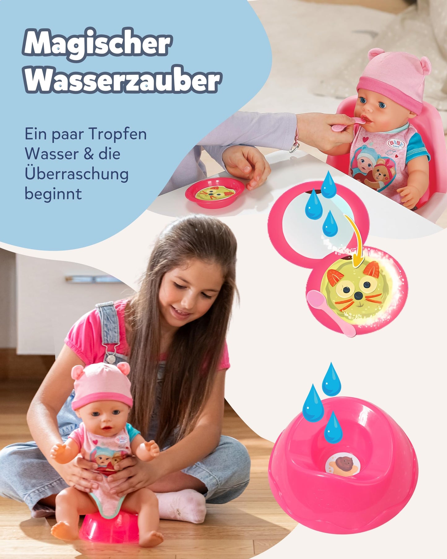 BABY Born Emma - 43 cm tall baby doll - 10 functions including accessories & romper - Works completely without batteries - Suitable for children aged 3 and over - 836392