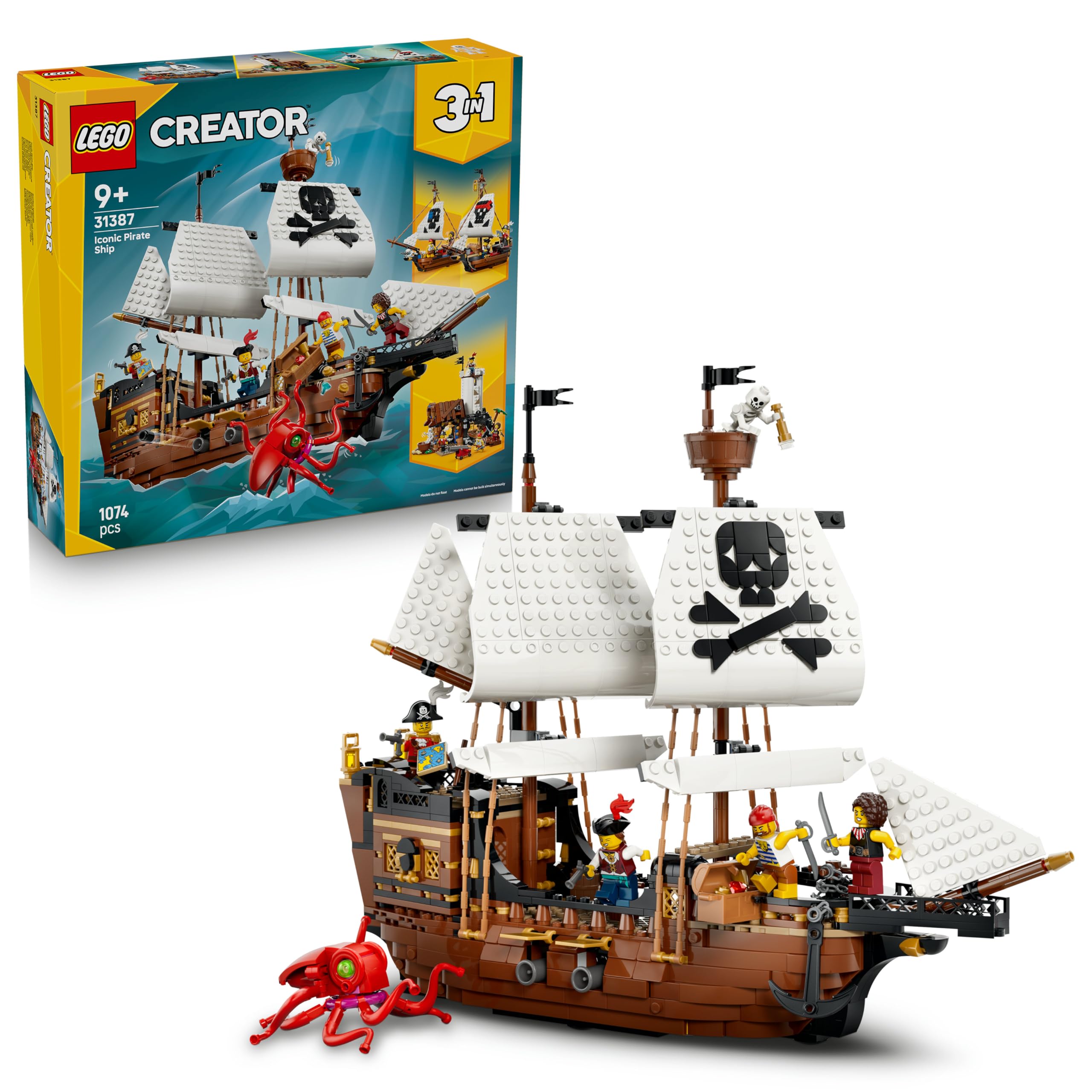 LEGO Creator Legendary Pirate Ship Toy - Model Building with 2 Building Options - Castle or 2 Twin Boats - Children's Room Decoration - Birthday Gift for Boys & Girls Ages 9 and Up - 31387