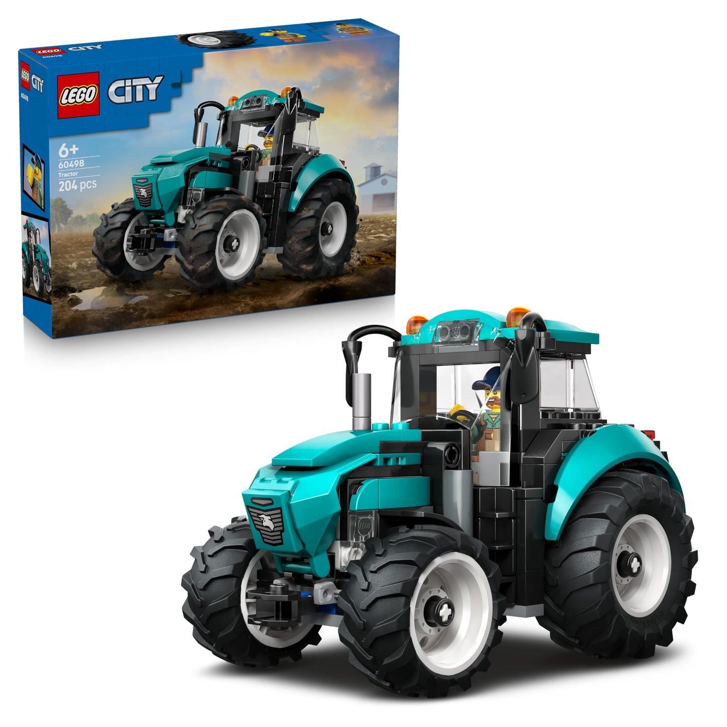 LEGO City Tractor - toy farm vehicle model building with farmer minifigure - birthday gift for boys aged 6 and over and technology fans - 60498