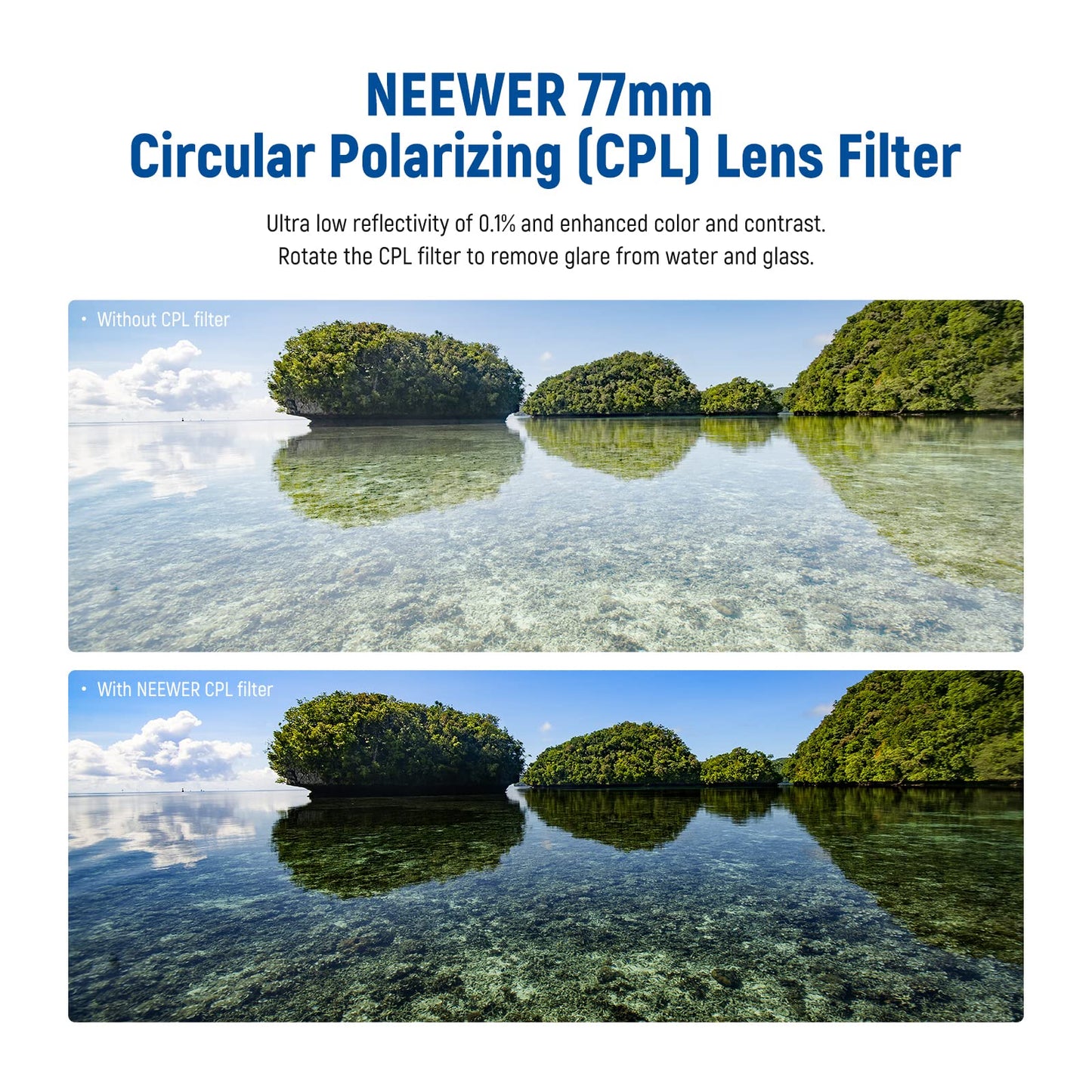 NEEWER 77 mm polarization filter (polarizing filter), CPL filter with 30-layer multi-layer polarizing film, reduce glare/improve contrast/ultra thin/reduce reflection/HD optical glass - 10100279