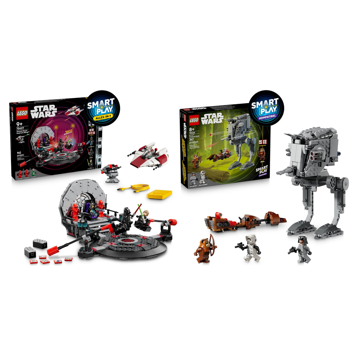 LEGO Star Wars SMART Play Bundle: Throne Room Duel & A-Wing All-In-One Set 75427 & AT-ST Attack on Endor Compatible Set 75424 - Interactive Toys - Gifts for 9+ Year Old Boys & Girls - 75423