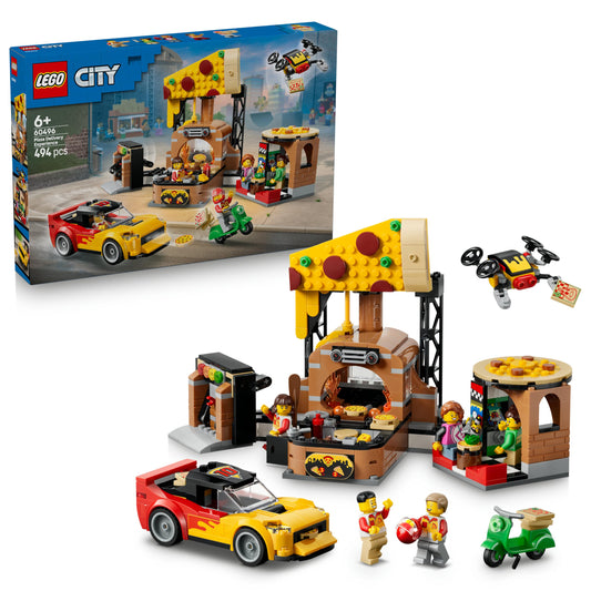 LEGO City Pizza Delivery Experience with Vehicles - Includes Toy Car, Scooter, Drone, Arcade Machine and 4 Minifigures - Birthday Gift for Boys Ages 6 and Up - 60496