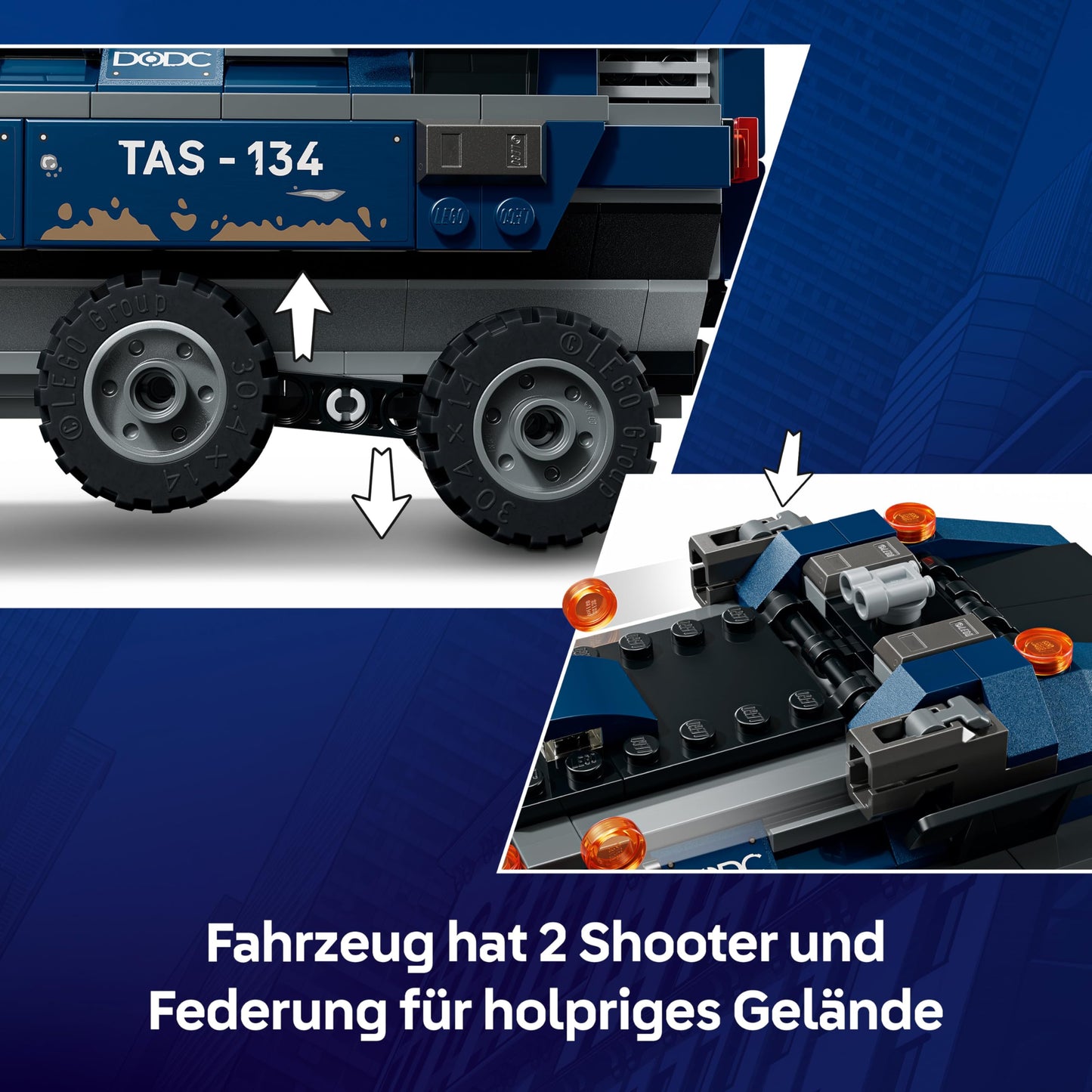 LEGO | Marvel Spider-Man Chasing the Prison Transporter - Superhero toy with armored vehicle and 4 minifigures including Tombstone and Tarantula - Gift for boys aged 8 and up - 76349