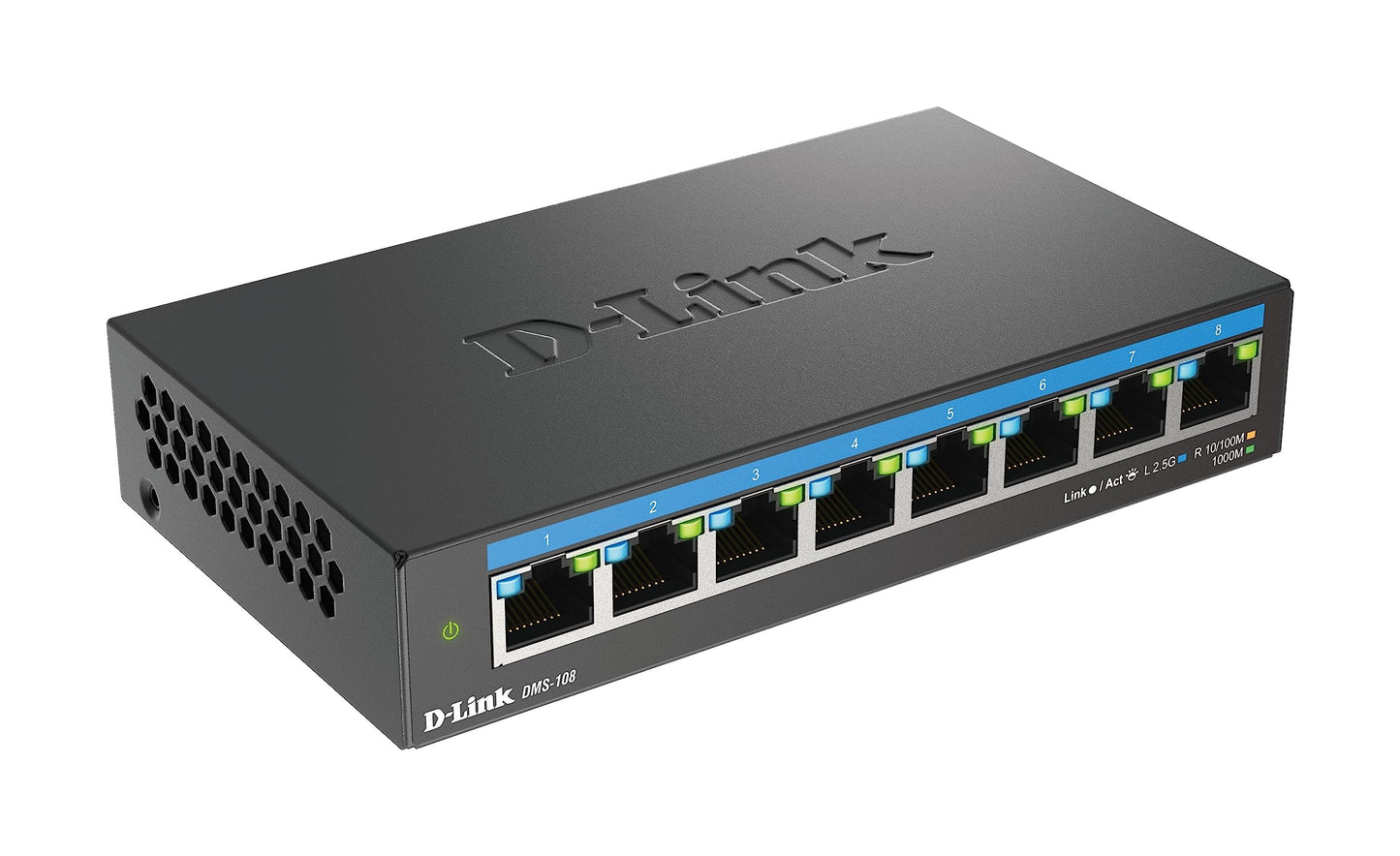 D-Link DMS-108 8-Port Multi-Gigabit Unmanaged Desktop Switch (8x 2.5G Ports, Fanless, Compact, Metal Housing, QoS, Plug and Play) - DMS-108/E