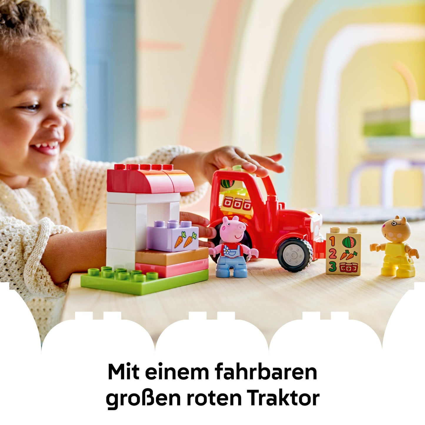 LEGO DUPLO Peppa Pig tractor and market stall - educational motor skills toy for toddlers - Montessori set with 2 figures including Pedro Pony - gift for girls and boys aged 2 and over - 10468