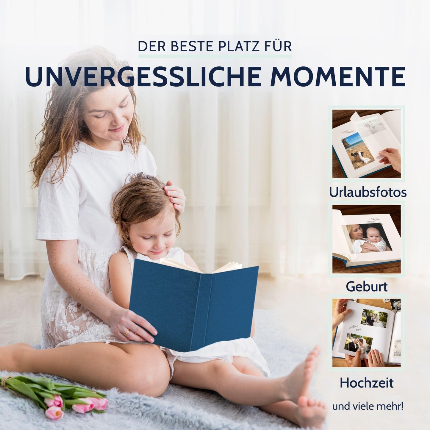 goldbuch 31711 photo album, Summertime, 30 x 31 cm, photo book with 100 white pages & glassine dividers, photo album made of linen, memory album, light blue