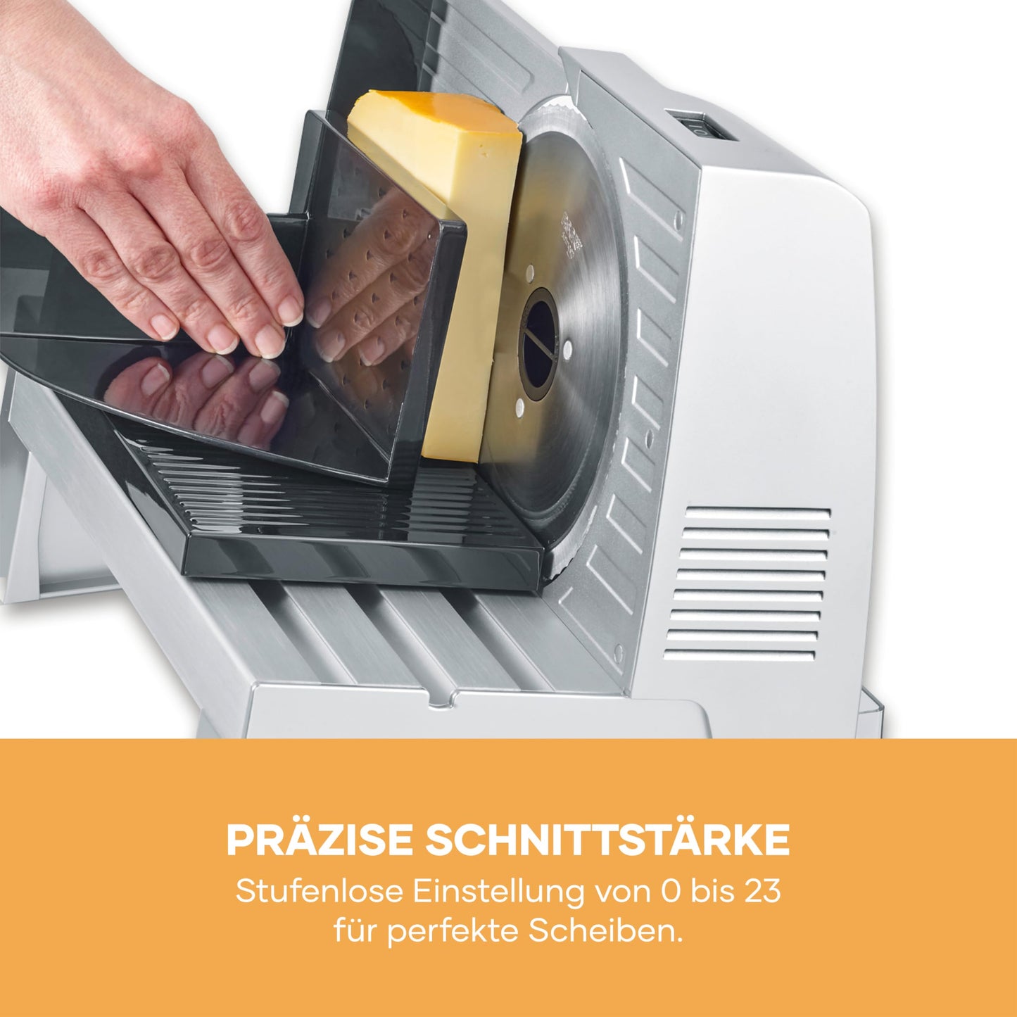 Severin all-purpose slicer for bread or cold cuts, bread slicer with infinitely adjustable cutting thickness, 0-23 mm, German quality, slicer with metal housing, 130 W, gray, AS 3917