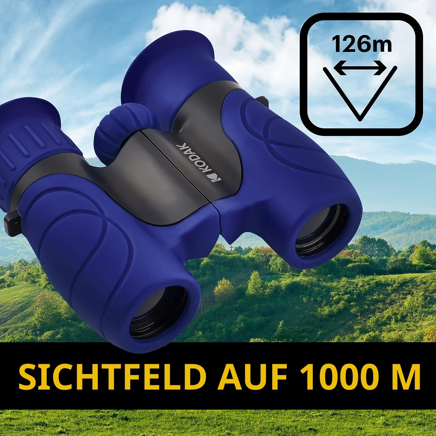KODAK Binoculars for Children BCS100 - Compact Binocular Binoculars for Children, with Soft Rubber, Ergonomic, with Carrying Strap and Carrying Case, 8x Zoom - Blue - 3760265542574