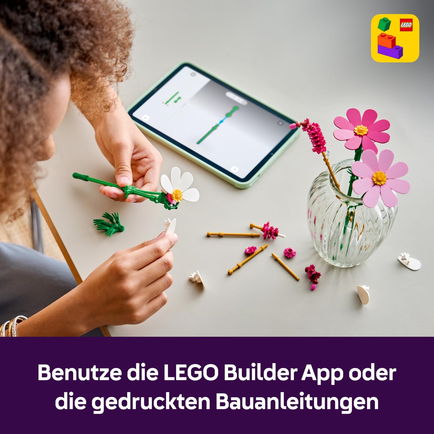 LEGO Botanicals Kosmeen - Artificial flower bouquet with 3 cosmos and 2 Pennisetum grass stems - DIY artificial flowers for children's room decoration - Birthday gift for girls aged 9 and up & adults - 11514