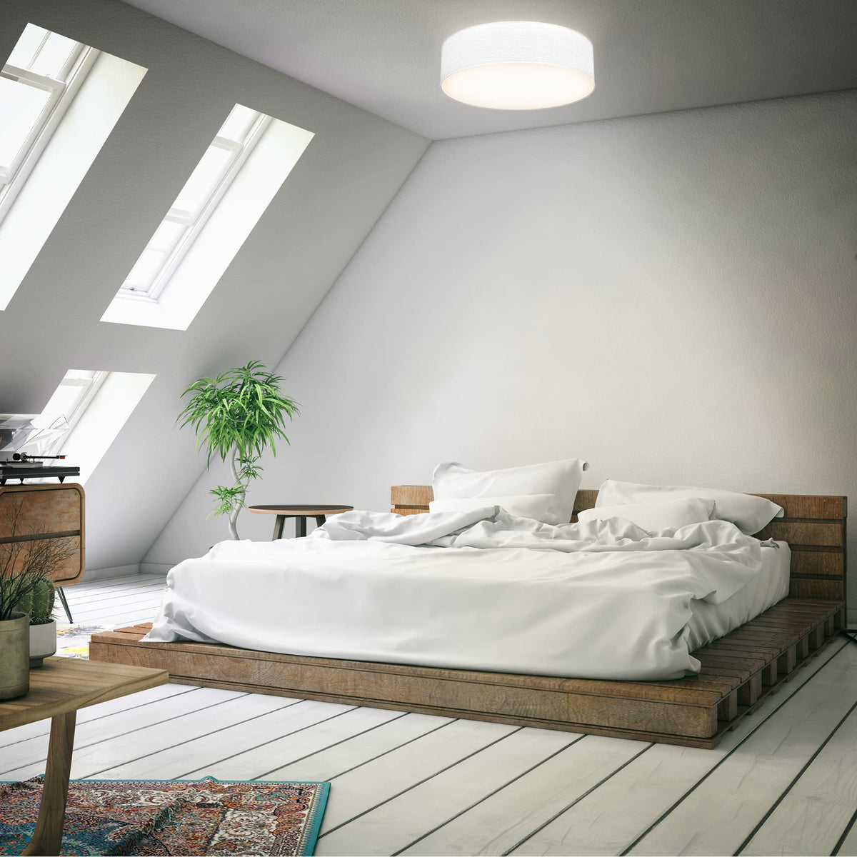 B.K.Licht - Ceiling lamp with fabric lampshade, E27 socket, max. 40 watts, ceiling light, lamp, living room lamp, bedroom lamp, kitchen lamp, ceiling lighting, 38x10 cm, white - BKL1218