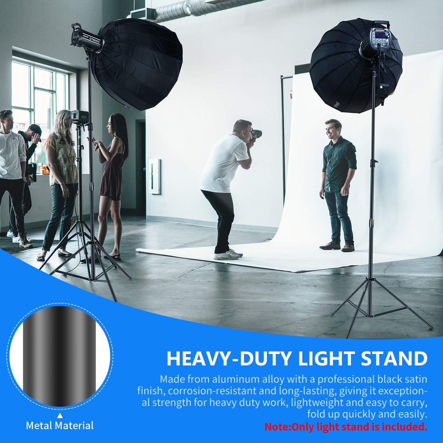 NEEWER High Performance Light Stand 3 Meters Adjustable Spring Padded Metal Photography Tripod Stand for Photo Studio Softbox Flash Monolight Ring Light and Other Photo Equipment (Black) - 10097834