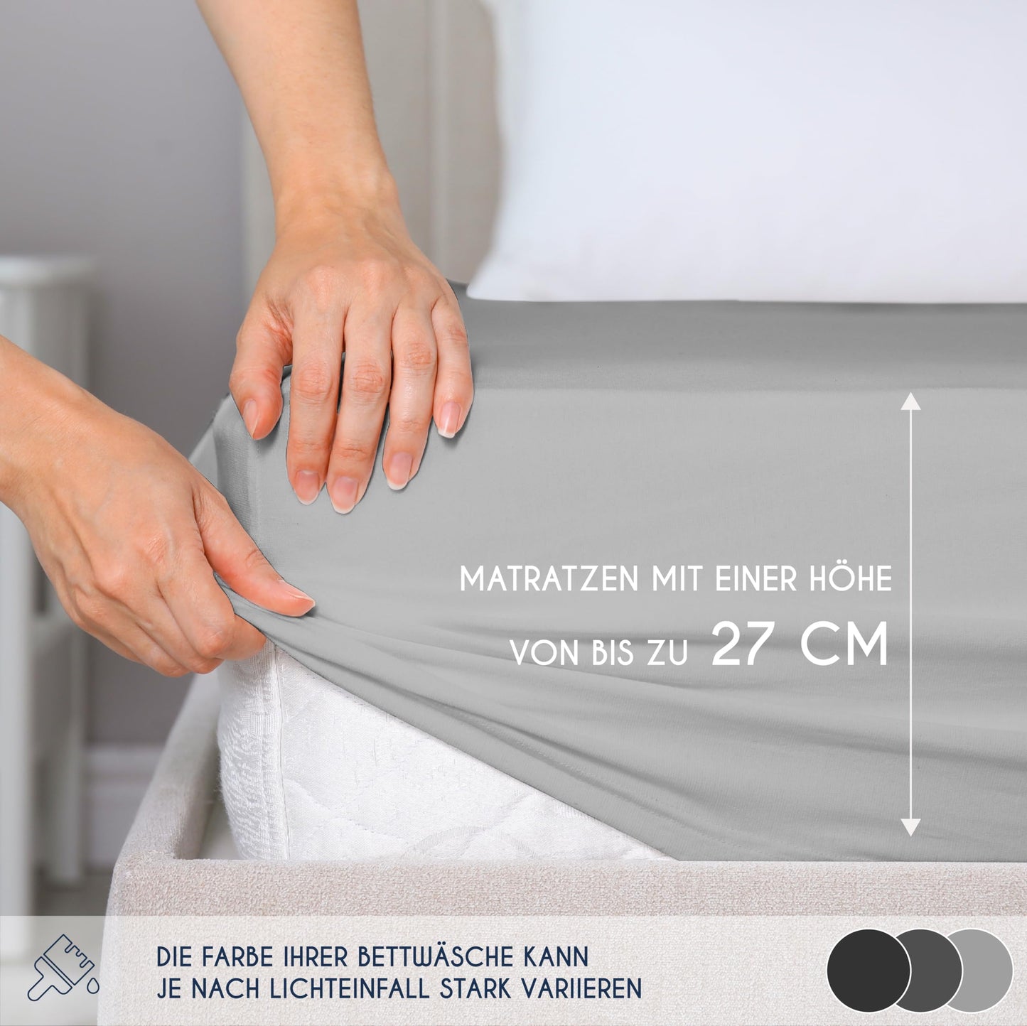Dreamzie - fitted sheet 180x200cm - cotton Oeko Tex certified - gray - 100% jersey fitted sheet 180x200 - DHC_180x200_Gr_2