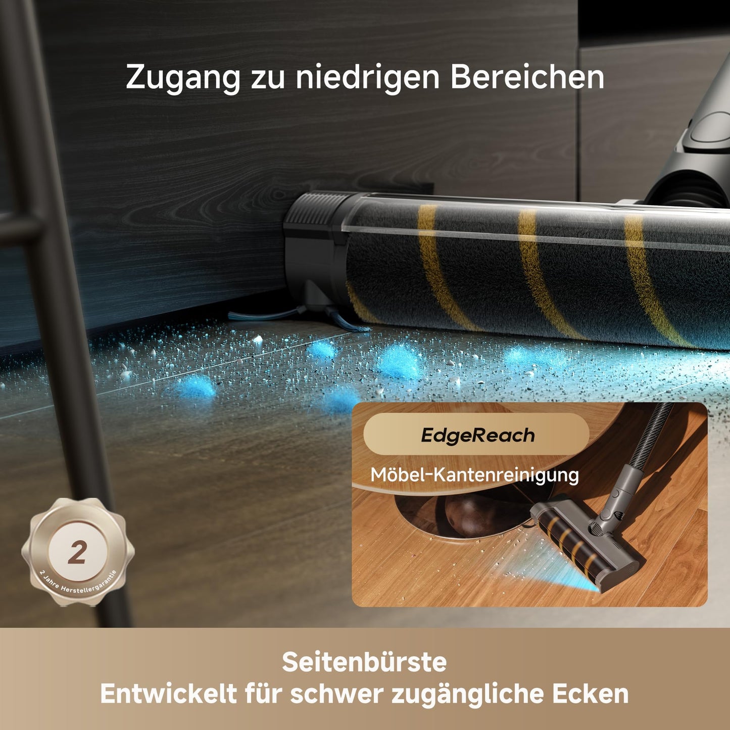 dreame R30 wireless vacuum cleaner, side brush, for numerous surfaces, dust lighting, tangle-free, 22,000PA / 190 AW suction power, 90 min. maximum running time, filtering 99.9% - VRV31D